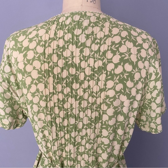 April Cornell Light Green Floral Midi Dress Women’s Size M Button Front Tie Belt - Picture 5 of 10